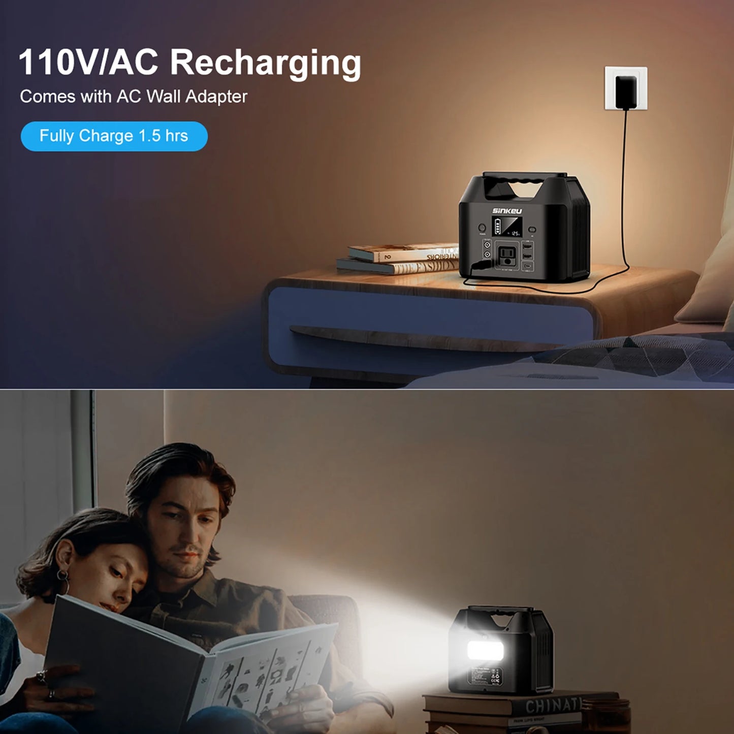 150W Portable Power Station 122.8Wh LiFePO4 Battery Solar Generator Power Bank with AC 110V & LED Flashlight for Camping/Home/RV