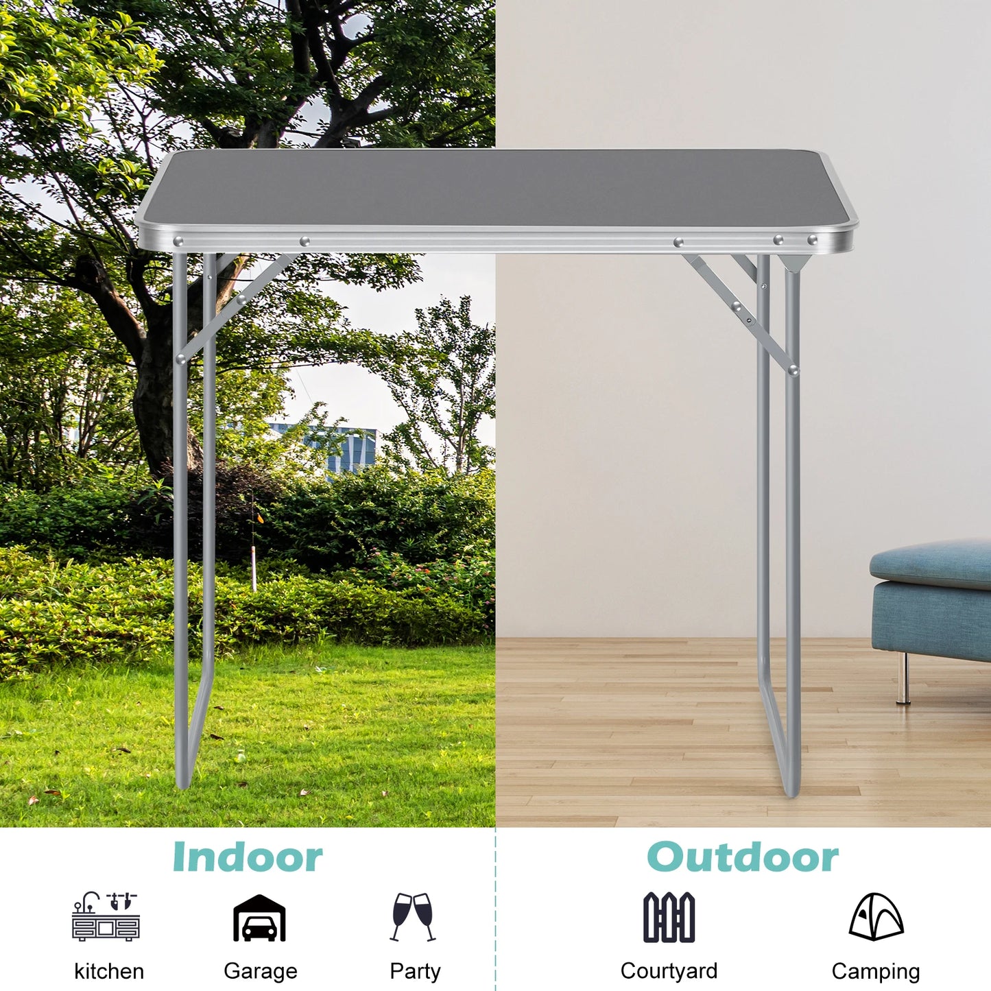 Portable Outdoor Folding Table w/Rectangular Design, Multi-Use Camping/Home/Learning Dining Table - Lightweight & Space-Saving