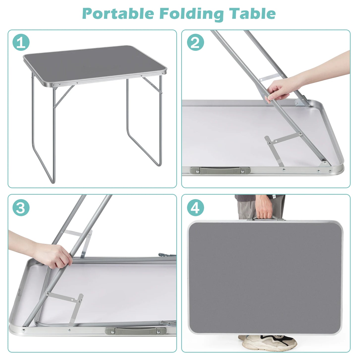 Portable Outdoor Folding Table w/Rectangular Design, Multi-Use Camping/Home/Learning Dining Table - Lightweight & Space-Saving