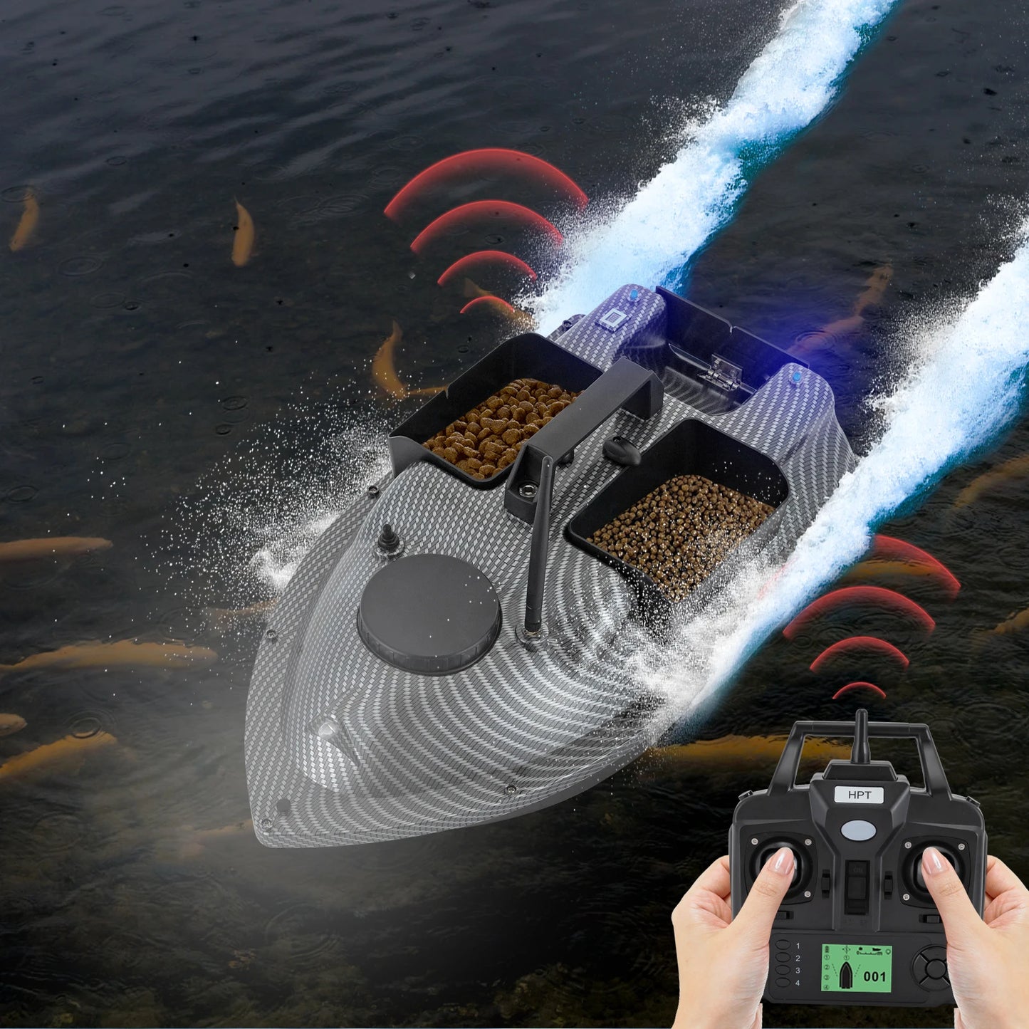 Rechargeable GPS Fishing Bait Boat with 2 Batteries 16 Positioning Points 2kg Load Bait Boat